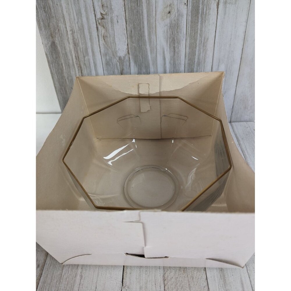 Lead Crystal Berry Salad Bowl Serving Copper Octagon Kristall Italy 7 1/2"